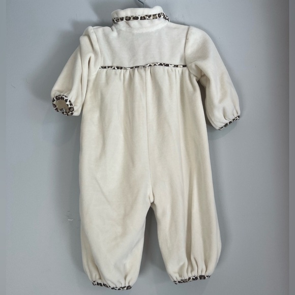 Vintage Baby Togs Leopard Print Trim Velour Cream Baby One Piece Jumpsuit 6M - Picture 2 of 6
